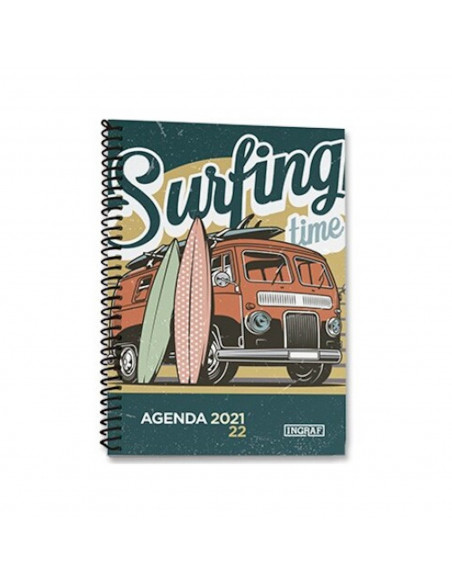 Agenda escolar surfing time 2021/2022 de tapa dura, diseño playa surtido, 8º, 15 x 13 x 2 cm
