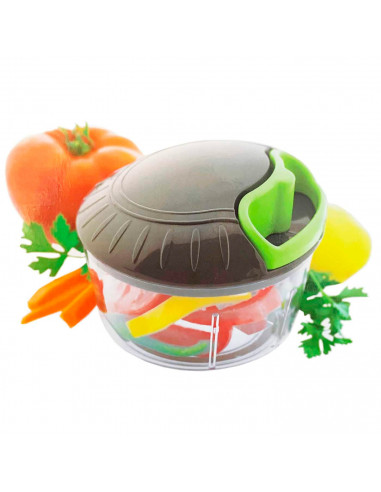Tradineur - Picadora y batidora manual, trituradora de alimentos, cuchillas de acero inoxidable y cordón, picar verduras, frutas