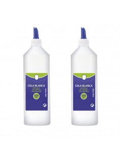 Tradineur - Pack de 2 botes de cola blanca escolar de 500 gr. con aplicador, no tóxica, multiusos 24 x 6 cm