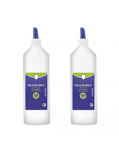 Tradineur - Pack de 2 botes de cola blanca escolar de 500 gr. con aplicador, no tóxica, multiusos 24 x 6 cm