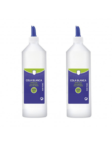 Tradineur - Pack de 2 botes de cola blanca escolar de 500 gr. con aplicador, no tóxica, multiusos 24 x 6 cm