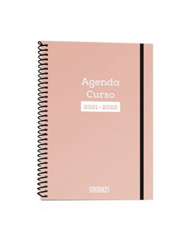 Agenda escolar 4º 2021/2022, tapa dura y goma, 1,5 x 16 x 21 cm, vista diaria, ideal para el curso escolar u oficina, bloc con c