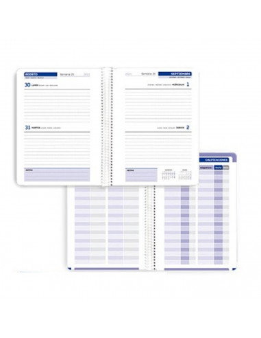 Agenda escolar 4º 2021/2022, tapa dura y goma, 1,5 x 16 x 21 cm, vista diaria, ideal para el curso escolar u oficina, bloc con c