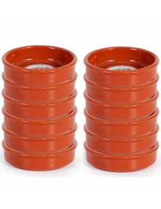 Tradineur - Pack de 12 Cazuelas redondas de barro - Aptas para vitro y horno - Ideales para guisos y asados caseros  Ø 10 cm