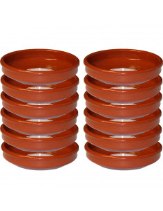 Tradineur - Pack de 12 Cazuelas redondas de barro - Aptas para vitro y horno - Ideales para guisos y asados caseros  Ø 20 cm