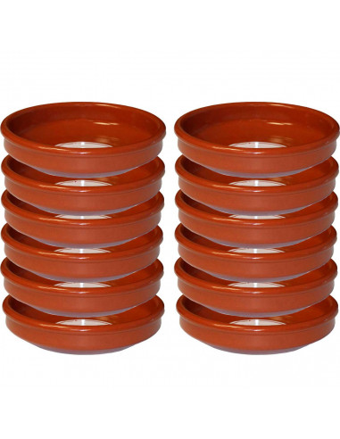 Tradineur - Pack de 12 Cazuelas redondas de barro - Aptas para vitro y horno - Ideales para guisos y asados caseros  Ø 20 cm