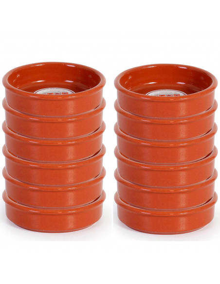 Tradineur - Pack de 12 Cazuelas redondas de barro - Aptas para vitro y horno - Ideales para guisos y asados caseros  Ø 14 cm