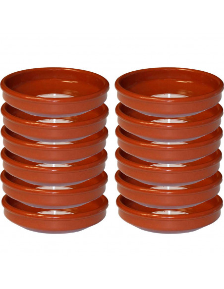 Tradineur - Pack de 12 Cazuelas redondas de barro - Aptas para vitro y horno - Ideales para guisos y asados caseros  Ø 18 cm
