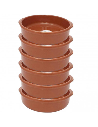 Tradineur - Pack de 6 Cazuelas redondas de barro - Aptas para vitro y horno - Ideales para guisos y asados caseros  Ø 26 cm