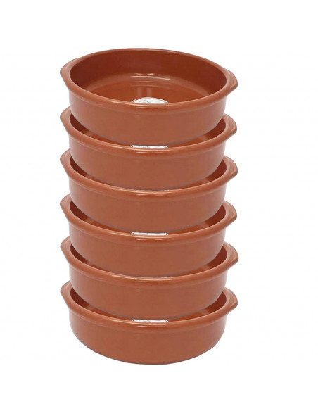 Tradineur - Pack de 6 Cazuelas redondas de barro - Aptas para vitro y horno - Ideales para guisos y asados caseros  Ø 26 cm
