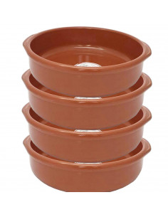 Tradineur - Pack de 4 Cazuelas redondas de barro con asas, aptas para vitroceramica y horno, Juego 4 Unidades, Ø 30 cm