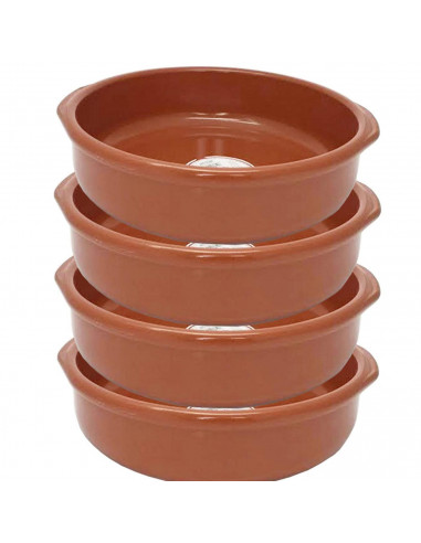 Tradineur - Pack de 4 Cazuelas redondas de barro con asas, aptas para vitroceramica y horno, Juego 4 Unidades, Ø 30 cm