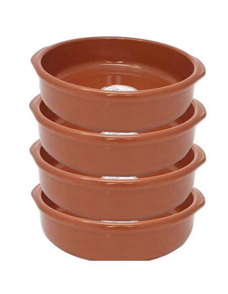 Tradineur - Pack de 4 Cazuelas redondas de barro con asas, aptas para vitroceramica y horno, Juego 4 Unidades, Ø 30 cm