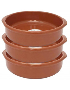 Tradineur - Pack de 3 Cazuelas redondas de barro - Aptas para vitro y horno - Ideales para guisos y asados caseros  Ø 32 cm