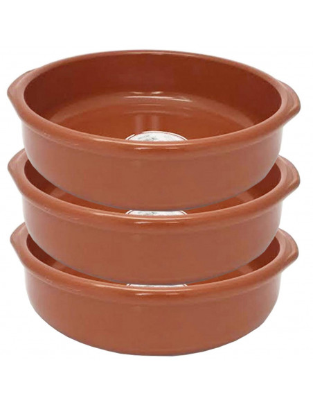 Tradineur - Pack de 3 Cazuelas redondas de barro - Aptas para vitro y horno - Ideales para guisos y asados caseros  Ø 32 cm