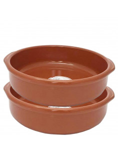 Tradineur - Pack de 2 Cazuelas redondas de barro - Aptas para vitro y horno - Ideales para guisos y asados caseros  Ø 36 cm