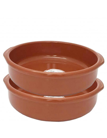 Tradineur - Pack de 2 Cazuelas redondas de barro - Aptas para vitro y horno - Ideales para guisos y asados caseros  Ø 36 cm