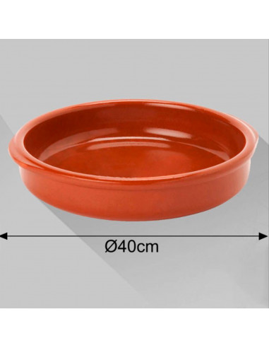 Tradineur - Cazuela redonda de barro - Apta para vitro y horno - Ideal para guisos y asados caseros  Ø 40 cm - Modelo aleatorio