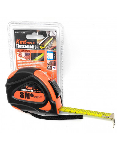 Cinta métrica, flexómetro retráctil profesional 8 m x 25 mm con clip de sujección para cinturón, cierre automático y punta imant