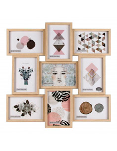 Marco para 9 fotos color beige, de madera, de 45 x 45,5 x 3,2 cm , decoración del hogar. Multimarco para realizar bonitos collag