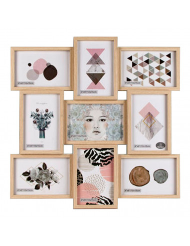 Marco para 9 fotos color beige, de madera, de 45 x 45,5 x 3,2 cm , decoración del hogar. Multimarco para realizar bonitos collag
