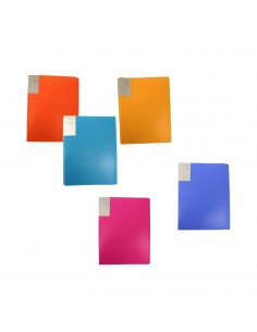 Tradineur - Pack de 5 carpetas A4 de plástico con 60 fundas trasnparentes en 5 colores (rosa, azul turquesa, naranja, ocre y azu