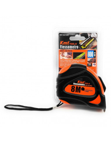 Cinta métrica, flexómetro retráctil profesional 8 m x 25 mm con clip de sujección para cinturón, cierre automático y punta imant