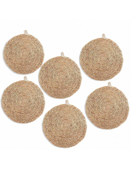 Pack de 6 salvamanteles redondos de mimbre con asa, salvamanteles, diámetro 40 cm