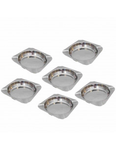 Tradineur - Pack de 6 ceniceros cuadrados de acero 11,5 x 2 cm con muescas para los cigarros, diseño clásico, uso exterior e int