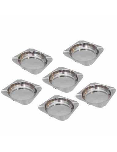 Tradineur - Pack de 6 ceniceros cuadrados de acero 11,5 x 2 cm con muescas para los cigarros, diseño clásico, uso exterior e int