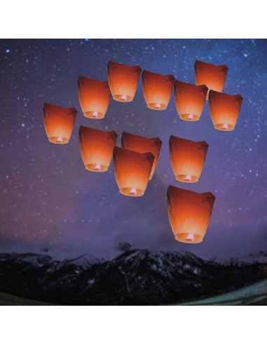 Pack de 12 farolillos voladores de papel con luz, de 96 x 38 x 50 cm, para celebraciones. Set de 12 mini globos de papel para la