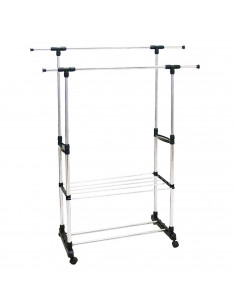 Gerimport - Perchero extensible doble, de 92-160 x 90-146 x 42 cm, ajustable, de acero inoxidable y plástico con ruedas. Burro d