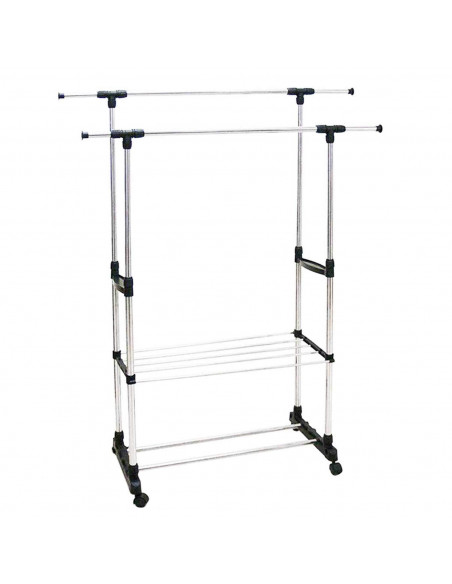 Gerimport - Perchero extensible doble, de 92-160 x 90-146 x 42 cm, ajustable, de acero inoxidable y plástico con ruedas. Burro d