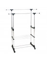 Gerimport - Perchero extensible doble, de 92-160 x 90-146 x 42 cm, ajustable, de acero inoxidable y plástico con ruedas. Burro d