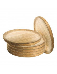 Tradineur - Pack de 6 platos de pulpo redondos de madera, diámetro 28 cm. Juego de 6 platos de presentación, pulpo a la gallega
