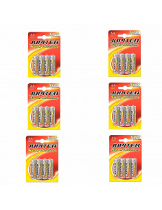 6 Packs de 4 pilas super alcalinas AA LR6 Júpiter 1,5 V, energía fiable, larga duración, rendimiento elevado para juguetes y dem
