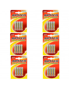 6 Packs de 4 pilas super alcalinas AAA LR03 Júpiter 1,5 V, energía fiable, larga duración, rendimiento elevado para juguetes y d