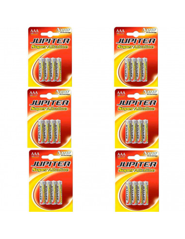 6 Packs de 4 pilas super alcalinas AAA LR03 Júpiter 1,5 V, energía fiable, larga duración, rendimiento elevado para juguetes y d