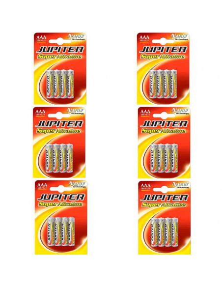 6 Packs de 4 pilas super alcalinas AAA LR03 Júpiter 1,5 V, energía fiable, larga duración, rendimiento elevado para juguetes y d
