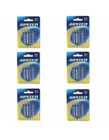 Juego de 6 packs de 4 pilas AAA, r03, 1,5 v "júpiter" ideal para el hogar. Set de 24 pilas no recargables, para una gran diversi