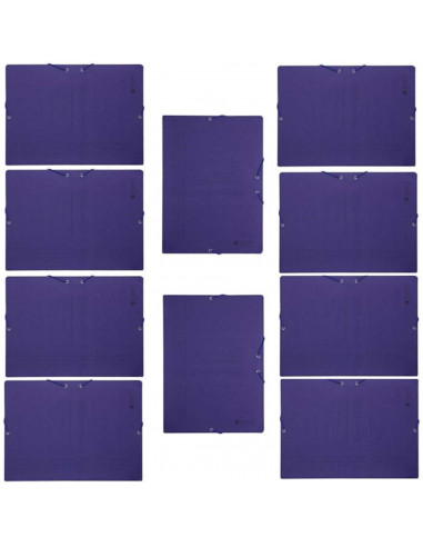 Pack de 10 carpetas de cartón de 34 x 25 cm, tamaño folio, con gomas y solapas, de color azul. Juego de 10 carpetas para guardar