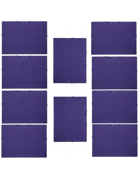 Pack de 10 carpetas de cartón de 34 x 25 cm, tamaño folio, con gomas y solapas, de color azul. Juego de 10 carpetas para guardar