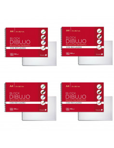 Pack de 4 cuadernos de dibujo, papel blanco con recuadro A4, 21 x 29,7 cm, set de 4 blocs de notas, bocetos, encuadernación de e
