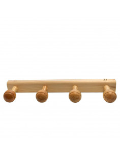 Tradineur - Perchero madera 4 pomos con ganchos para pared o puerta 5.2 x 45.1 x 10.3 cm. Soporte para abrigos y sombreros, esti