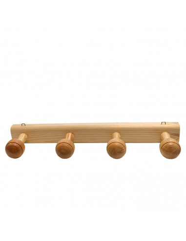 Tradineur - Perchero madera 4 pomos con ganchos para pared o puerta 5.2 x 45.1 x 10.3 cm. Soporte para abrigos y sombreros, esti