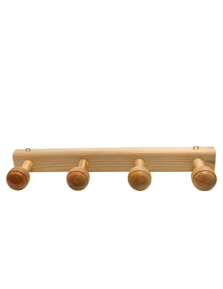 Tradineur - Perchero madera 4 pomos con ganchos para pared o puerta 5.2 x 45.1 x 10.3 cm. Soporte para abrigos y sombreros, esti