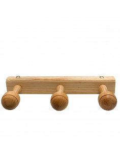 Tradineur - Perchero madera 3 pomos con ganchos para pared o puerta 5.2 x 32.6 x 10.3 cm. Soporte para abrigos y sombreros, esti