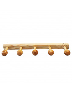 Tradineur - Perchero madera 5 pomos con ganchos para pared o puerta 5.2 x 57.5 x 10.3 cm. Soporte para abrigos y sombreros, esti