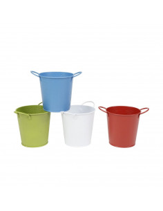 Tradineur - Pack de 4 cubos de latón con asas, colores sutidos, cubremacetas, macetero de metal, recipiente multusos, 13 x 14 x