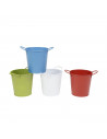 Tradineur - Pack de 4 cubos de latón con asas, colores sutidos, cubremacetas, macetero de metal, recipiente multusos, 13 x 14 x